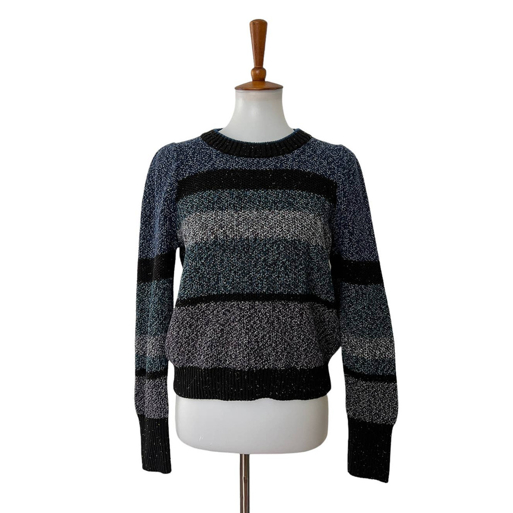 Margaret O Leary Womens Crewneck Knit Sweater Long Sleeve Blue L Large